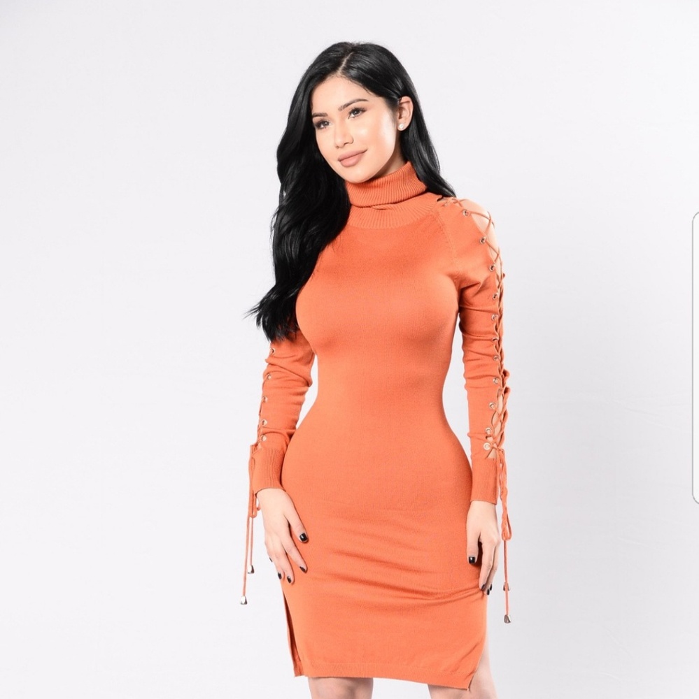 Orange high neck dress (FashionNova)